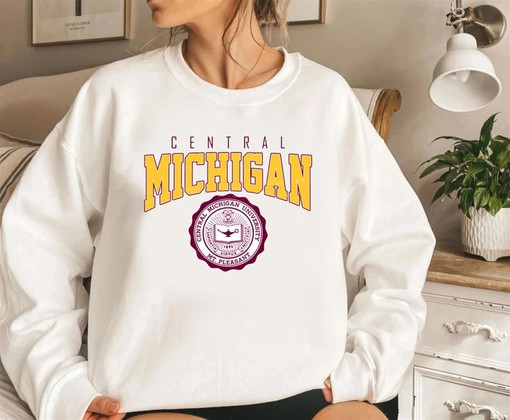 Vintage Central Michigan University CMU Sweatshirt Hoodie Shirt, Retro CMU Apparel Gift with Mens Sport Shirts