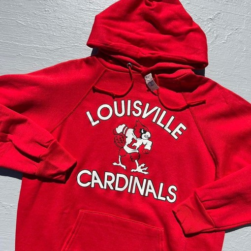 Vintage Champion Louisville Cardinals Uni Football Hooded Sweatshirt - NCAA Shirts - Image 2