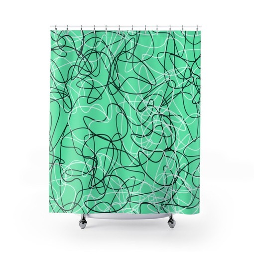Vintage Charm Teal Green Mid Century Modern Boomerang Pattern Shower Curtain - Add Some History to Your Bathroom Decor