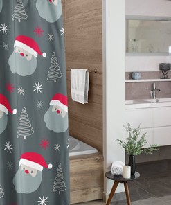 Vintage Christmas Shower Curtain, Festive Bathroom Decoration