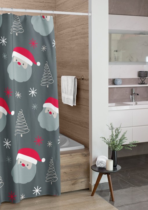 Vintage Christmas Shower Curtain, Festive Bathroom Decoration
