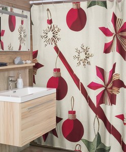 Vintage Christmas Shower Curtain, Festive Holiday Bathroom Decor, Retro Tub Accessory