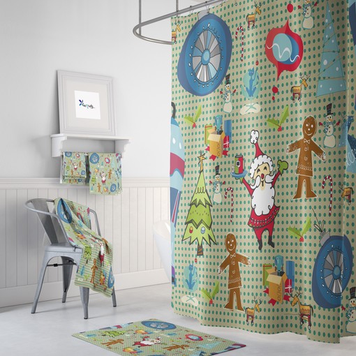 Vintage Christmas Shower Curtain | Retro Holiday Bath Decor | Mid Century Modern Bathroom
