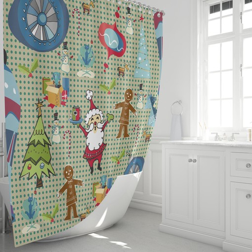 Vintage Christmas Shower Curtain | Retro Holiday Bath Decor | Mid Century Modern Bathroom - Image 2