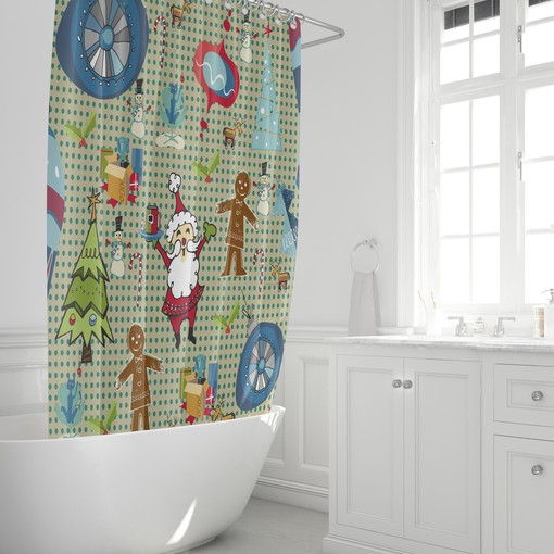 Vintage Christmas Shower Curtain | Retro Holiday Bath Decor | Mid Century Modern Bathroom - Image 3