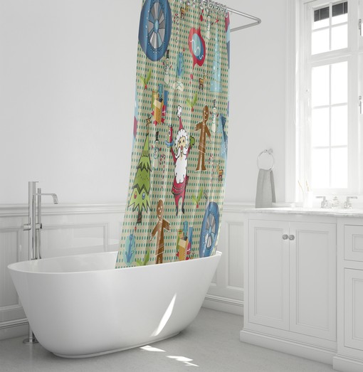 Vintage Christmas Shower Curtain | Retro Holiday Bath Decor | Mid Century Modern Bathroom - Image 4