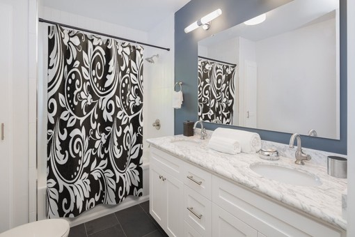 Vintage Damask Shower Curtain | Black & White | New Home Housewarming Gift | Bathroom Decor + Quotes - Image 3