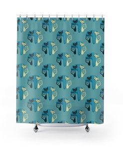Vintage Flair Black and White Boomerang Atomic Cat Retro Shower Curtain for a Retro Look