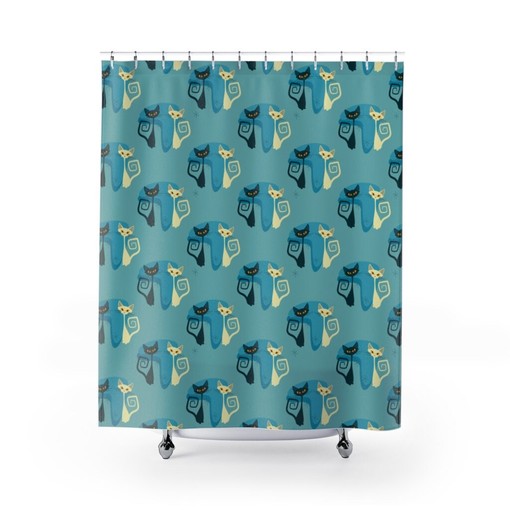 Vintage Flair Black and White Boomerang Atomic Cat Retro Shower Curtain for a Retro Look