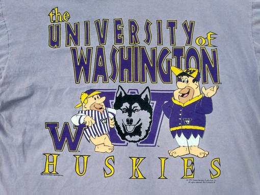 Vintage Flintstones University of Washington Huskies T-Shirt, NCAA Retro Shirt - Image 2