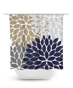 Vintage Floral Beige Gray Shower Curtain | Girls Bathroom Decor with Brown Accents