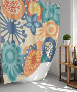 Vintage Floral Pattern Fabric Shower Curtain and Mat, Retro Bathroom Decor Accessories