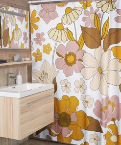 Vintage Floral Shower Curtain, Boho 60's 70's Hippie Bathroom Accessory, Fun and Chic Curtain