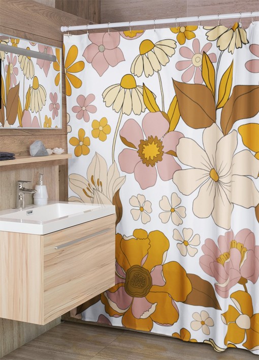 Vintage Floral Shower Curtain, Boho 60's 70's Hippie Bathroom Accessory, Fun and Chic Curtain