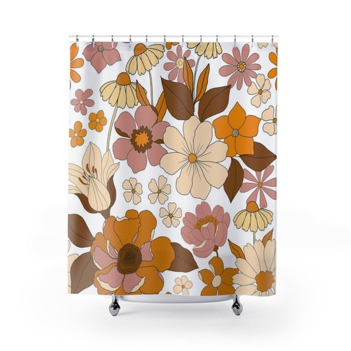 Vintage Floral Shower Curtain, Boho 60's 70's Hippie Bathroom Accessory, Fun and Chic Curtain - Image 2