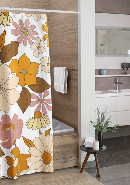 Vintage Floral Shower Curtain, Boho 60's 70's Hippie Bathroom Accessory, Fun and Chic Curtain - Image 3