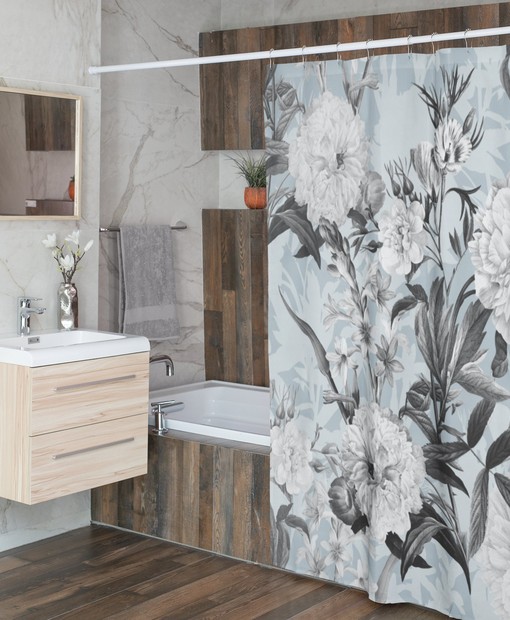 Vintage Floral Shower Curtain, Retro Botanical Tub Curtain