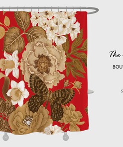Vintage Flower Butterfly Red Shower Curtain - Rustic and Playful Bathroom Decor