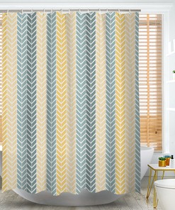 Vintage Geometry Best Shower Curtain | Blue Yellow Minimalist Fabric Home Bath Decor