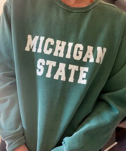 Vintage Heathered Crewneck Sweatshirt with Gruff Sparty Design, Michigan State University Shirt with Retro NCAA Shirts