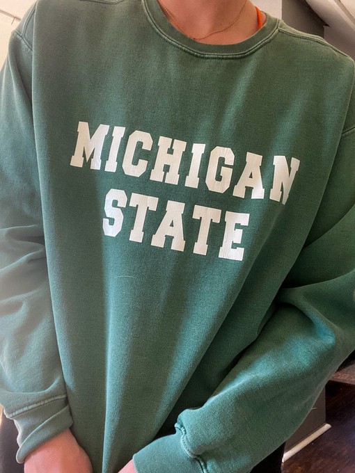 Vintage Heathered Crewneck Sweatshirt with Gruff Sparty Design, Michigan State University Shirt with Retro NCAA Shirts