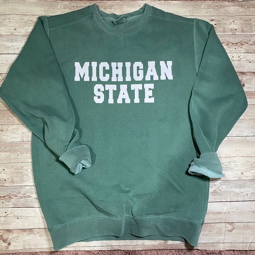 Vintage Heathered Crewneck Sweatshirt with Gruff Sparty Design, Michigan State University Shirt with Retro NCAA Shirts - Image 2