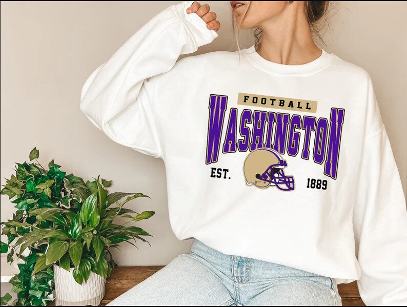 Vintage Huskies Football Sweatshirt, NCAA College Washington Huskies T-Shirt - Image 2