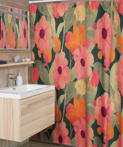 Vintage Inspired Botanical Shower Curtain, Retro Floral Bathroom Decor