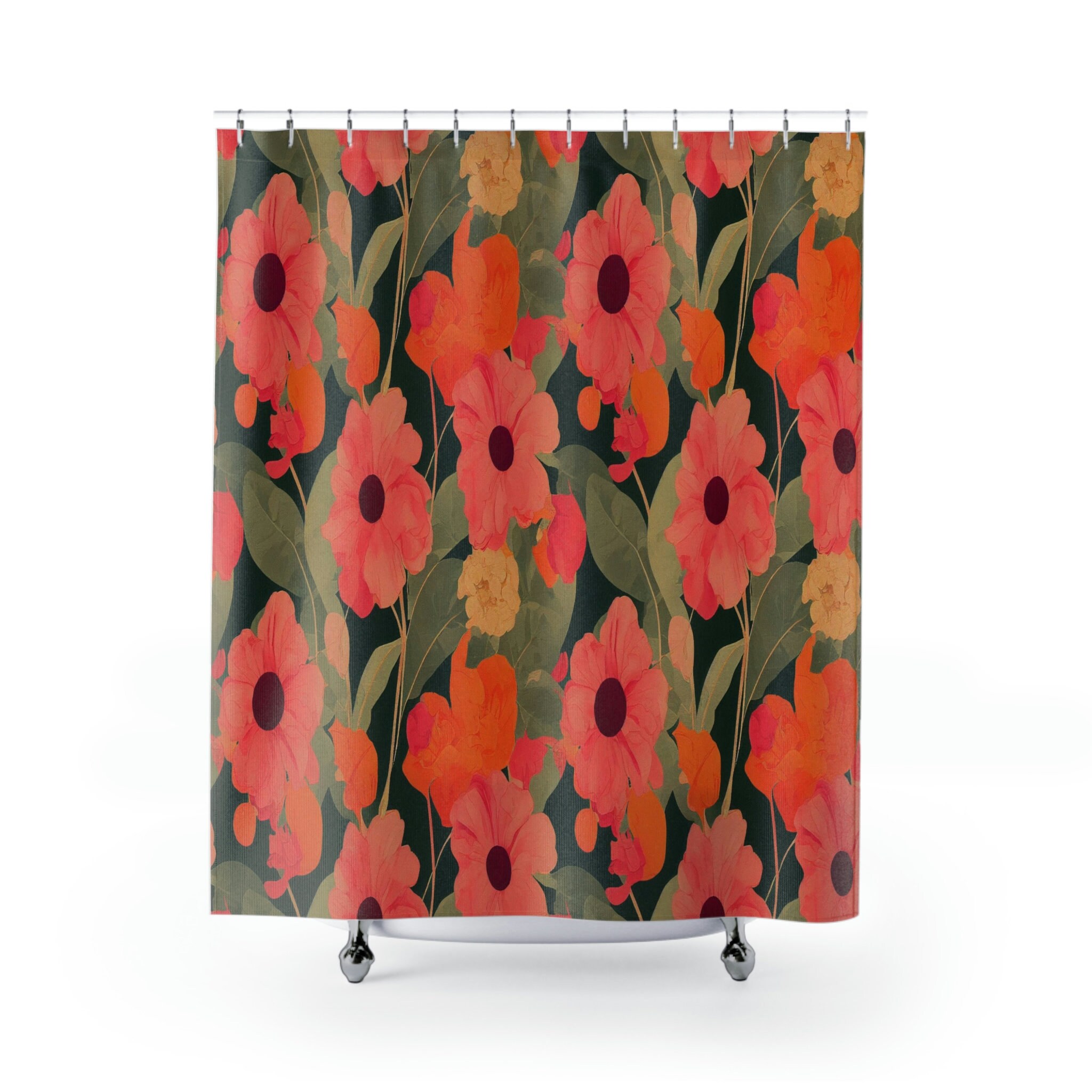 Vintage Inspired Botanical Shower Curtain, Retro Floral Bathroom Decor - Image 2