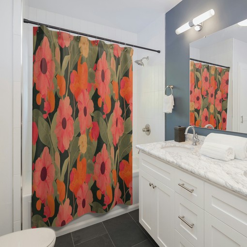 Vintage Inspired Botanical Shower Curtain, Retro Floral Bathroom Decor - Image 3