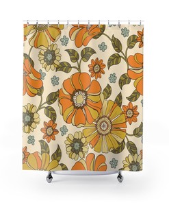 Vintage Inspired Floral Bath Accessory Set, Retro Shower Curtain and Towels