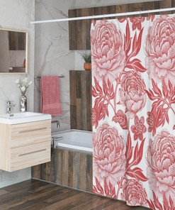 Vintage Inspired Floral Toile Shower Curtain, Retro Bathroom Decor, Botanical Bath Accessory