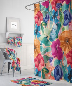 Vintage Inspired Gypsy Floral Print Shower Curtain Set - Romantic Bath Set with Optional Towels