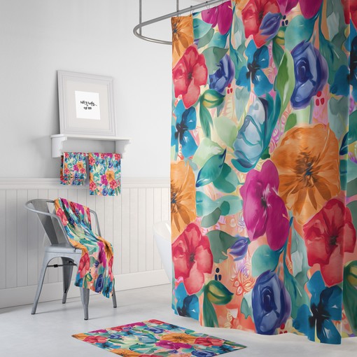 Vintage Inspired Gypsy Floral Print Shower Curtain Set - Romantic Bath Set with Optional Towels