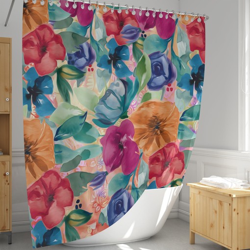 Vintage Inspired Gypsy Floral Print Shower Curtain Set - Romantic Bath Set with Optional Towels - Image 2