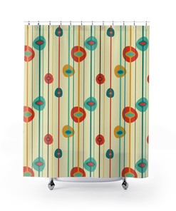 Vintage Inspired Shower Curtain, Mid Century Modern Bathroom Decor for Retro Charm
