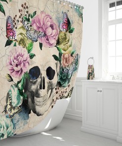 Vintage Inspired Sugar Skull Butterfly Floral Shower Curtain - Creative and Chic Bathroom Decor