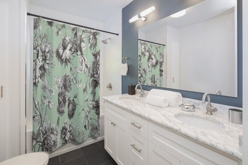 Vintage Inspired Toile Shower Curtain | Classic Bathroom Decor | Elegant Vintage Bath Accessory Bathroom Shower Curtains - Image 2
