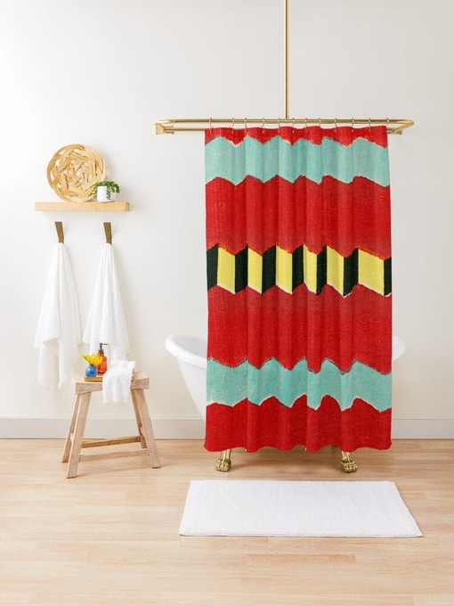 Vintage Japanese Woodblock Shower Curtain - Featuring Abstract Art and Eco-Friendly Material with Waterproof Features - Image 3