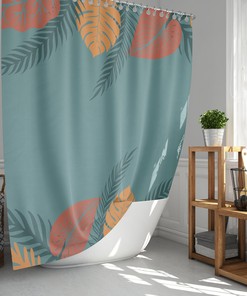 Vintage Leaves Shower Curtain, Customizable Size, Orange and Yellow Palm Monstera Leaf Print
