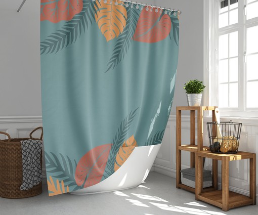 Vintage Leaves Shower Curtain, Customizable Size, Orange and Yellow Palm Monstera Leaf Print