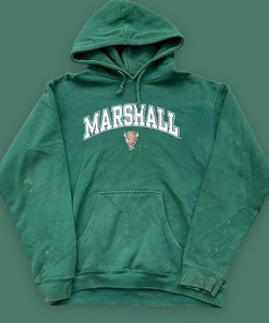 Vintage Marshall University Spell Out Hoodie in Pine Green with NCAA Sport Shirts for Girls