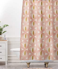 Vintage Mid Century Shower Curtain | Retro Pink Geometric Bath Curtain | Vintage Shower Curtains Decorative