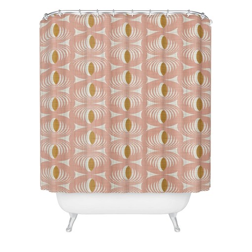 Vintage Mid Century Shower Curtain | Retro Pink Geometric Bath Curtain | Vintage Shower Curtains Decorative - Image 2