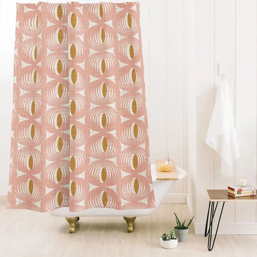 Vintage Mid Century Shower Curtain | Retro Pink Geometric Bath Curtain | Vintage Shower Curtains Decorative - Image 3