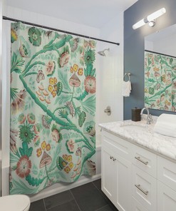 Vintage Mushroom Print Cottage Core Boho Shower Curtain