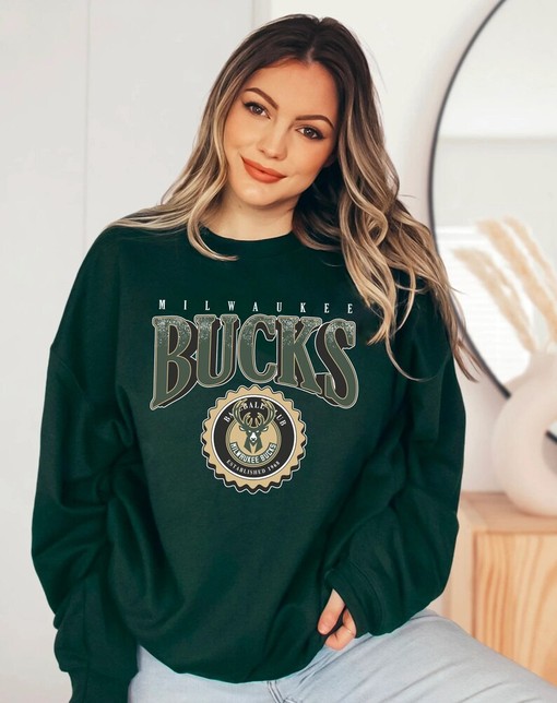 Vintage NBA Milwaukee Bucks Logo Sweatshirt - Unisex Sweater, Unisex Hoodie - Image 2
