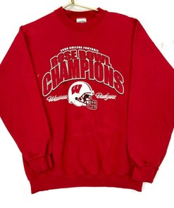 Vintage NCAA Apparel: Wisconsin Badgers Vintage 1994 Rose Bowl Champs Red Crewneck Sweatshirt