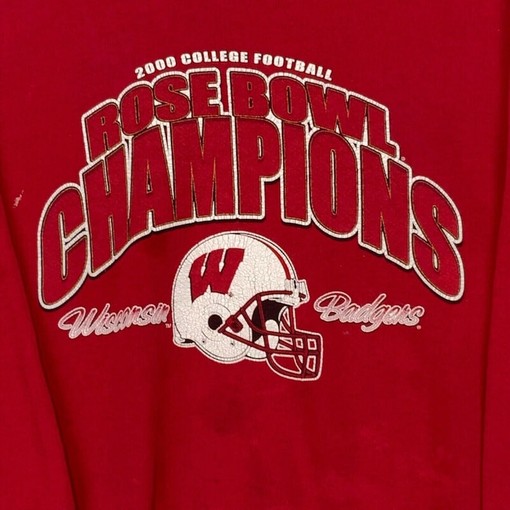 Vintage NCAA Apparel: Wisconsin Badgers Vintage 1994 Rose Bowl Champs Red Crewneck Sweatshirt - Image 2