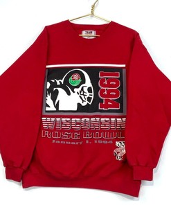Vintage NCAA Football Fan Apparel: Wisconsin Badgers 1994 Rose Bowl Red Hoodie with American University Shirt